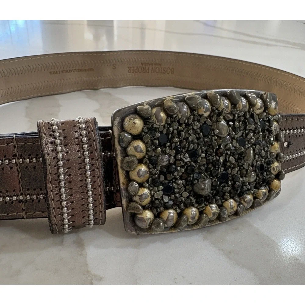 Boston Proper Embellished Gold Metallic Leather Belt‎ Western Rodeo Boho Cowgirl